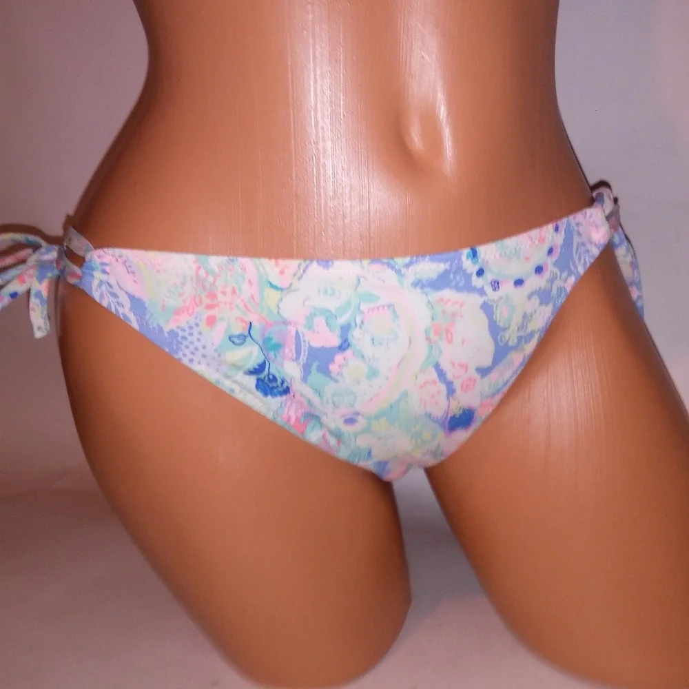 Victoria Secret Swim Bikini 32C Top Medium Bottom Push Up Blue Paisley Halter